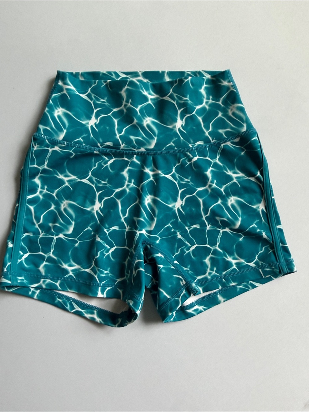 BuffBunny Turquoise Wave-Print High-Rise Athletic Shorts
